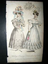Lady's Monthly Museum 1828 Fashion. Walking & Evening Dresses for Nov.
