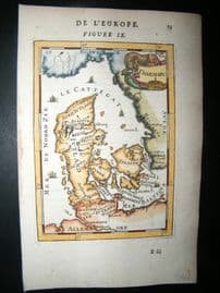 Mallet 1683 Antique Hand Col Map. Danemarc. Denmark, Scandinavia