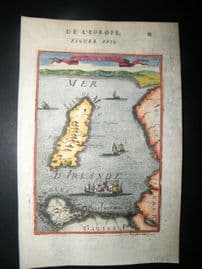 Mallet 1683 Antique Hand Col Map. Isle of Man, Ships, UK