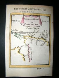 Mallet 1683 Antique Hand Col Map. Papua new Guinea. Australia Coast