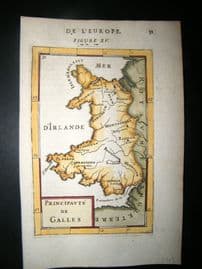 Mallet 1683 Antique Hand Col Map. Principaute de Galles. Wales