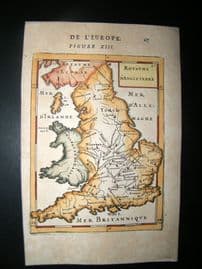 Mallet 1683 Antique Hand Col Map. Royaume d'Angleterre. England