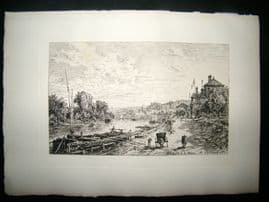 Maxime Lalanne 1885 Etching. Le bas Meudon on the Seine, France