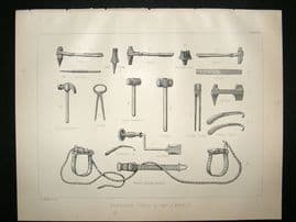 Miles Practical Farriery C1875 Antique Print. Farriers Tools and Implements