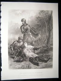 Military 1873 Steel Engraving. Death of the Earl of Warwick