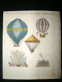 Bertuch: C1800 Ballooning Aeronautics, Fine Hand Col Print.