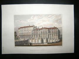 Pugin Paris 1831 Antique Hand Col Print. Palace de St. Cloud, vue du Medi, France