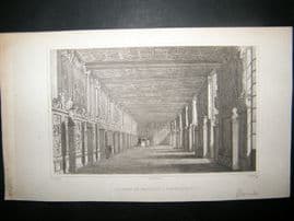 Pugin Paris 1831 Antique Print. Galerie de Francois I, Fontainbleau, France
