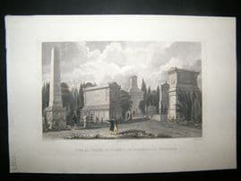 Pugin Paris 1831 Hand Col Print. Pere la Chaise, Monumens de Massena, France