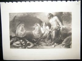 Religious 1853 Steel Engraving, The Sepulchre, Angels