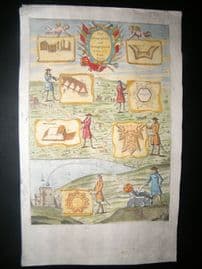 Richard Blome 1686 Hand Col Print. Iconographicall & Scenographicall lines of Fort