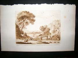Richard Earlom & Claude Lorrain C1810 Landscape Mezzotint. Liber Veritatis 79