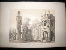 Richardson Mansions 1840's Folio Antique Print. Gorhambury House, Hertfordshire