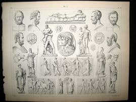 Statues/Sculpture 1857 Antique Print. 3