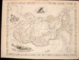 Tallis & Rapkin 1851 Antique Decorative Map. Russia in Asia. 1st Issue