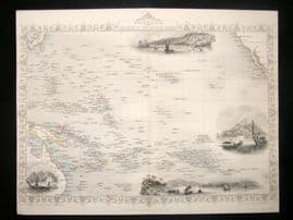 Tallis & Rapkin 1852 Antique Decorative Map. Polynesia. Pacific Australia