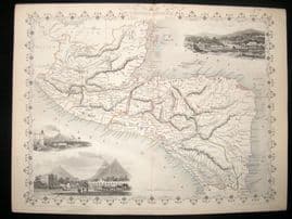 Tallis & Rapkin 1852 Antique Map. Central America. Guatemala Honduras
