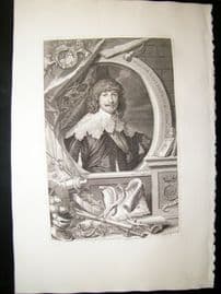 Vertue C1750 Folio Antique Portrait. William Cavendish, Duke of Newcastle