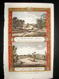 Walpoole British Traveller 1784 Hand Col Print, Highgate & Hampstead, London UK