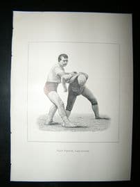 Wrestling 1893 Antique Print. Half Nelson, Lancashire