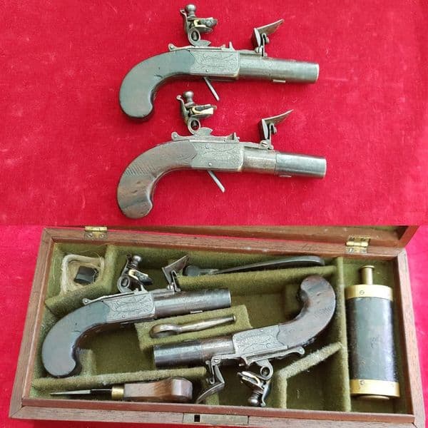 A Cased Pair of Flintlock Pistols by H. W. Mortimer for sale, MAKER TO HIS MAJESTY. C 1780, Ref 7382