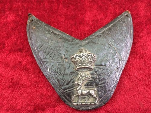 A Coach-mans leather Gorget with silver family crest to the front, for sale.  Ref 9293.