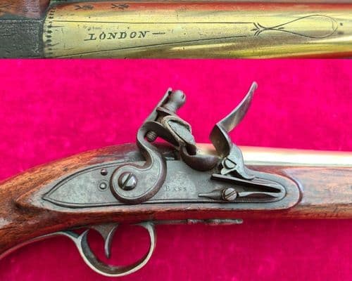 A fine English brass barrelled flintlock pistol by Bass of London. Circa 1775-1794. Ref 3405