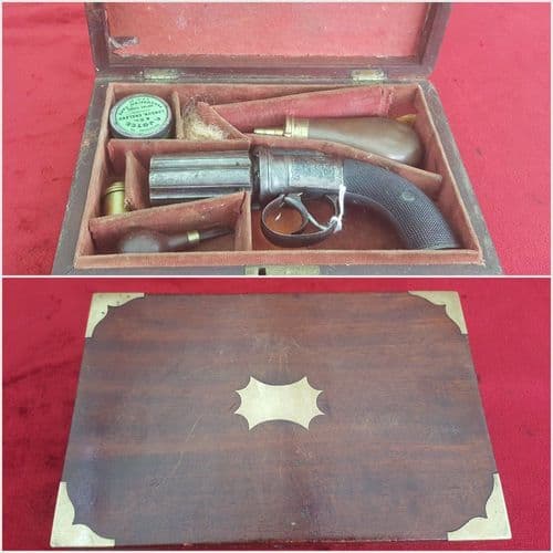 A fine English cased .36 cal Percussion Pepperbox revolver with accessories. C. 1845. Ref 7865.
