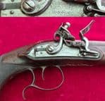 A fine Napoleonic era British silver inlaid Flintlock duelling Pistol, FOR SALE. Ref 9937.