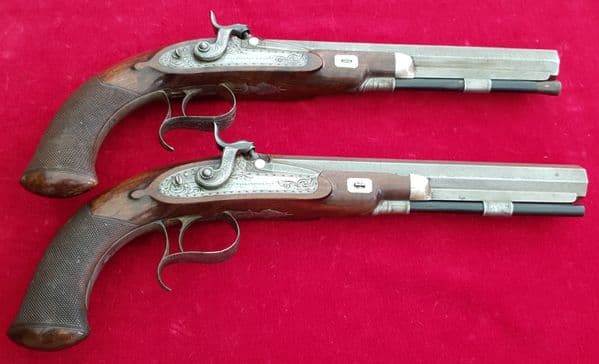 A fine pair of English percussion duelling pistols by Wilkinson of London, FOR SALE C.1840. Ref 2219
