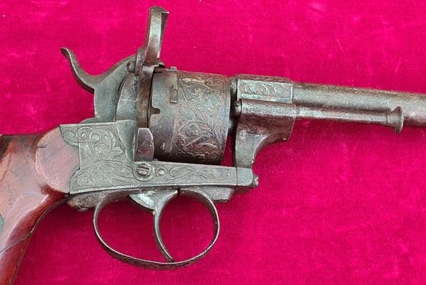 A good Belgian 6 shot double action 9mm pin-fire revolver. Circa 1865. Ref  3957.