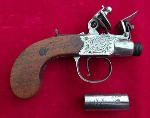 A good English Flintlock pistol with a screw-off barrel by Plumb of Ross-on-Wye.  C.1800.  Ref 2896