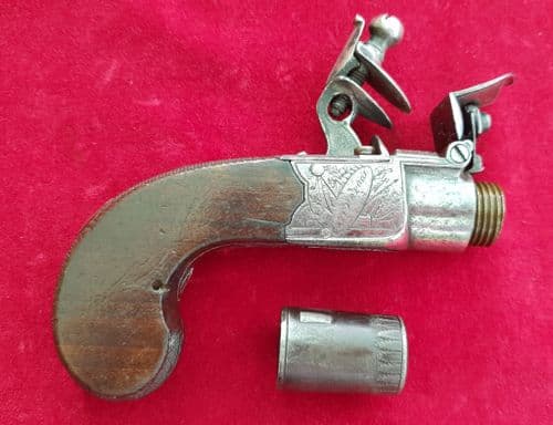 A good quality English Flintlock Box-lock pistol by PATRICK with folding trigger. C. 1800. Ref 2269.