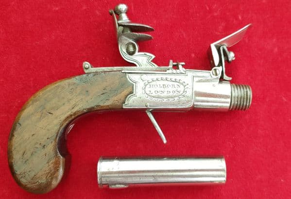 A good quality English Flintlock Box-lock pistol made by PARKER HOLBORN LONDON. C. 1800. Ref 2448