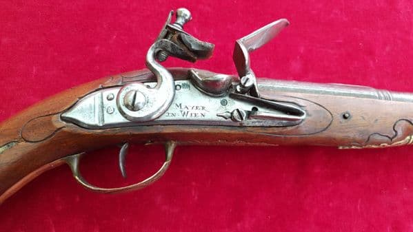 A  nice quality very long Austrian flintlock pistol circa 1760-80. Good condition. Ref 1620.