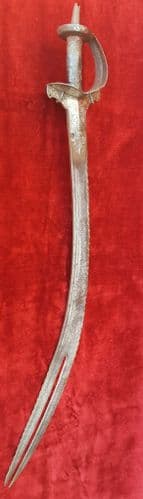 A rare 18th Century Indian sword Tulwar zulfiqar inlaid hilt with a Bi-Furcated blade. Ref 9536.