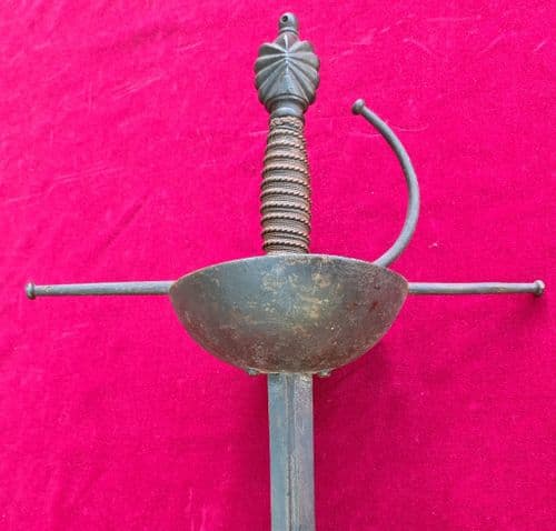 A rare and very long Spanish Cup-Hilt Rapier with an unusual shape pommel. Ref 3539