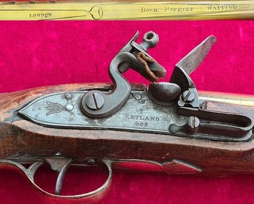 A rare Brass barrelled Flintlock pistol engraved Dock Patrole Wapping. Ketland. Circa 1800. Ref 2719