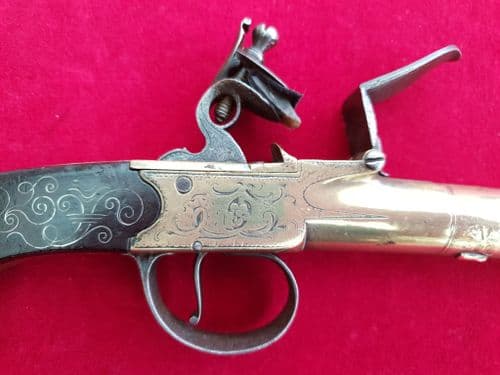 A rare brass Napoleonic era Flintlock travelling pistol by CHANCE & HOMER London. C. 1783. Ref 2432.