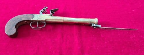 A rare brass Napoleonic period British Flintlock Blunderbuss pistol. Circa 1800. Ref 3794.