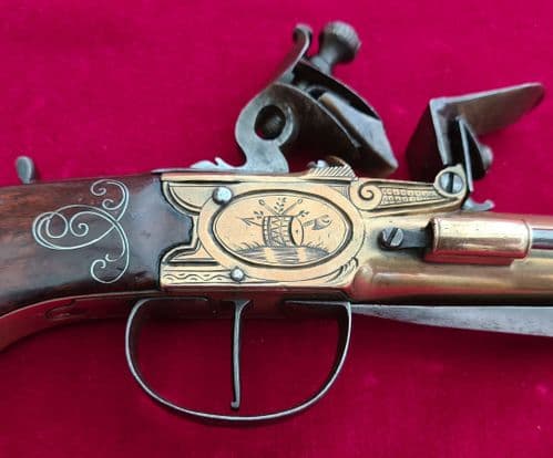 A rare brass Napoleonic period naval Flintlock Blunderbuss Officer's pistol. C. 1770-1800. Ref 3933.