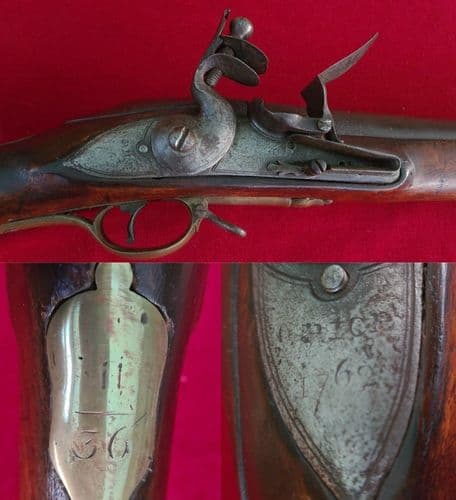 A rare British Military Flintlock Brown Bess Musket engraved G.R. crown GRICE dated 1762. Ref 3153.