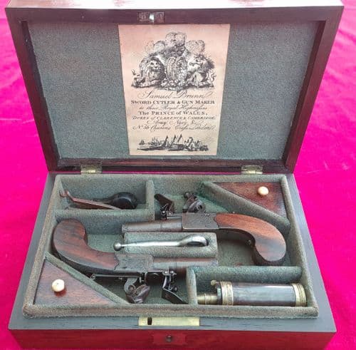 A rare Cased Pair of English flintlock Pistols by Brunn of London. Circa 1795-1819. Ref 3110.