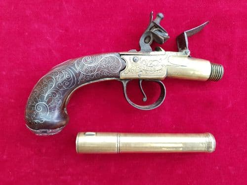 A rare English Queen Anne style cannon barrel flintlock pistol made by HADLEY of London. Ref 2352