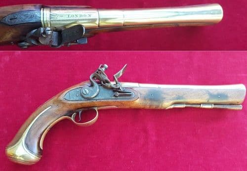 A rare Flintlock brass barrelled Blunderbuss pistol by THOMAS JEFFREYS of LONDON. C. 1726. Ref 2332.