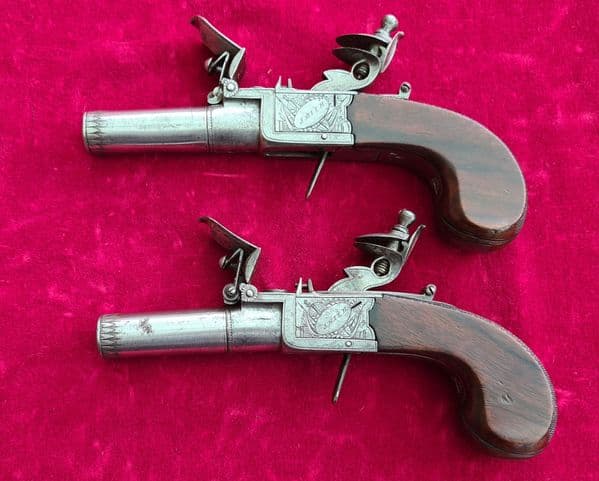 A rare pair of English Flintlock Boxlock pistols by Smith London. Circa 1780. Ref 3417
