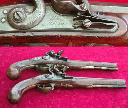 A rare pair of English flintlock officer's pistols by W W Mason. Circa 1780. Ref 3614