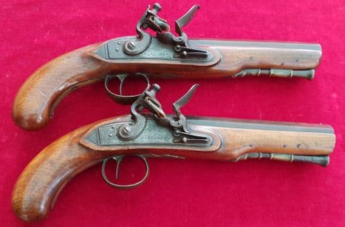 A rare pair of English flintlock pistols of large calibre, engraved MORTIMER. Circa 1790. Ref 2384.
