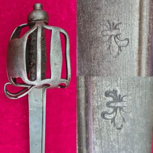 A rare Revolutionary war era basket hilt horseman's sword for sale. Circa 1750. Ref 3319
