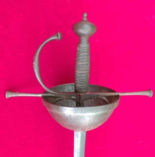 A rare Spanish Cup-Hilt rapier. Probably military issue circa 1650-1700. Good condition. Ref 3112.